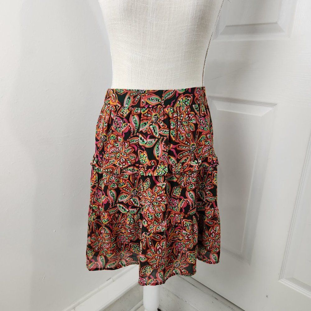 J Crew Skirt Womens Extra Small Floral Tiered Ruffle Lined Knee Length Chiffon - Picture 14 of 14
